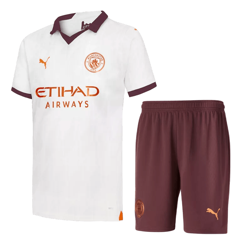 Kit Infantil Manchester City II 2023/24 - Branca Dourada - Halland