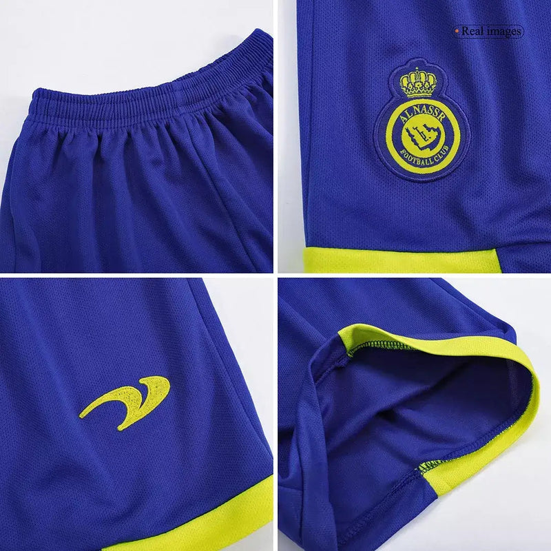 Kit Infantil Al Nassr Amarelo e azul Cristiano Ronaldo I 2022