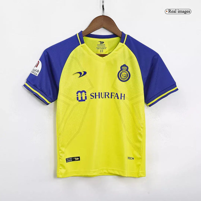 Kit Infantil Al Nassr Amarelo e azul Cristiano Ronaldo I 2022