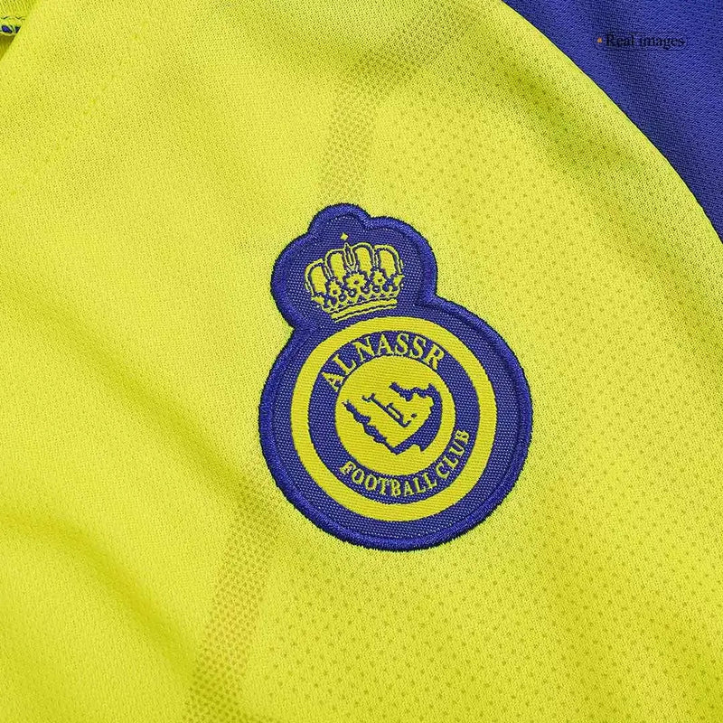 Kit Infantil Al Nassr Amarelo e azul Cristiano Ronaldo I 2022