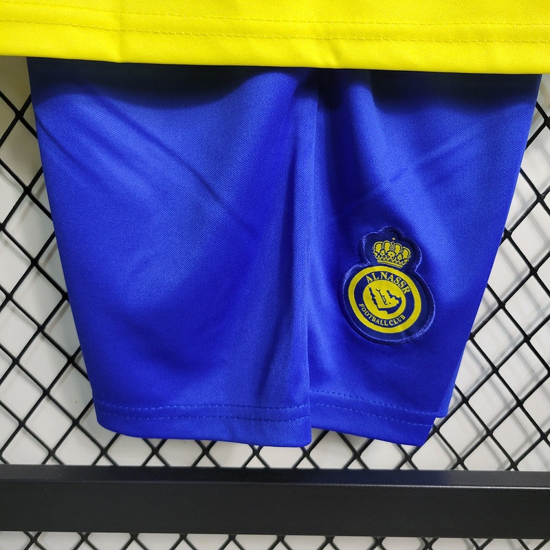 Kit Infantil Al Nassr Amarelo e azul Cristiano Ronaldo Nike I 2023