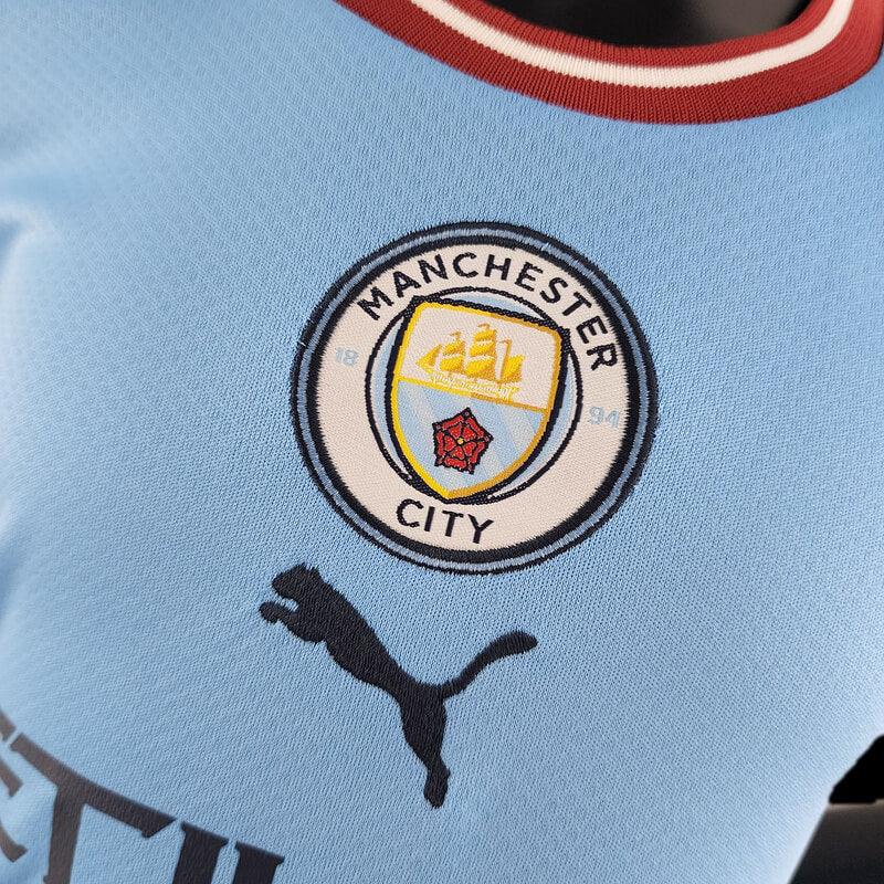 Kit Infantil Manchester City I 2022 - Azul e Branca - Halland