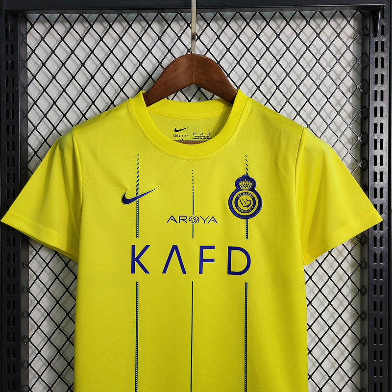 Kit Infantil Al Nassr Amarelo e azul Cristiano Ronaldo Nike I 2023