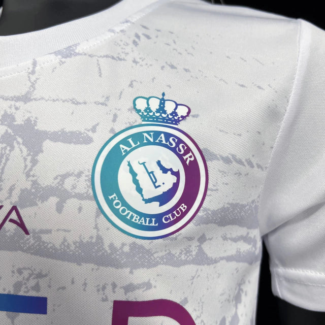 Kit Infantil Al Nassr Branco Azul e Roxo Cristiano Ronaldo 2023/2024