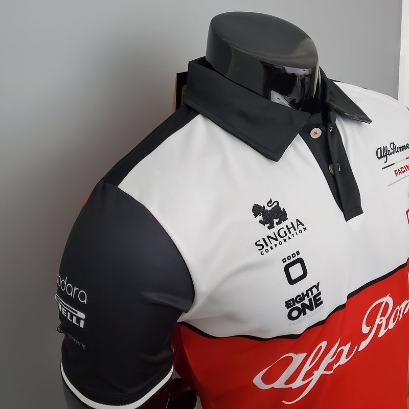 CAMISETA ALFA ROMEO RACING - PÓLO - BRANCA E VERMELHA - FÓRMULA 1 - F1