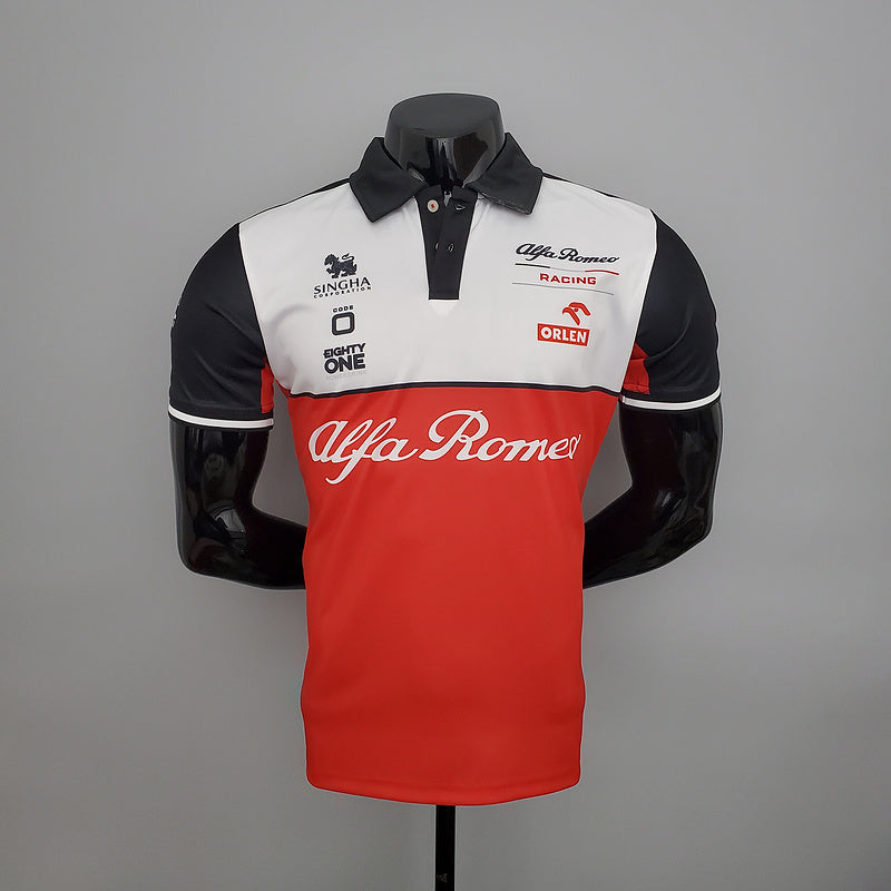 CAMISETA ALFA ROMEO RACING - PÓLO - BRANCA E VERMELHA - FÓRMULA 1 - F1