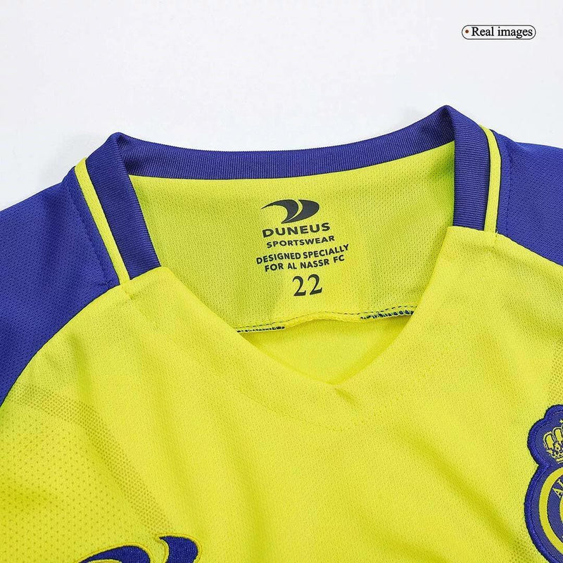 Kit Infantil Al Nassr Amarelo e azul Cristiano Ronaldo I 2022