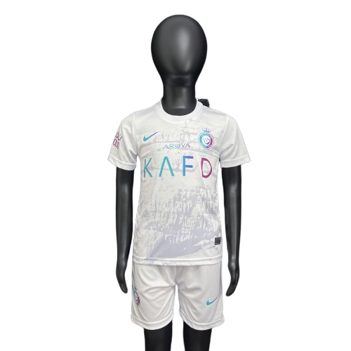 Kit Infantil Al Nassr Branco Azul e Roxo Cristiano Ronaldo 2023/2024