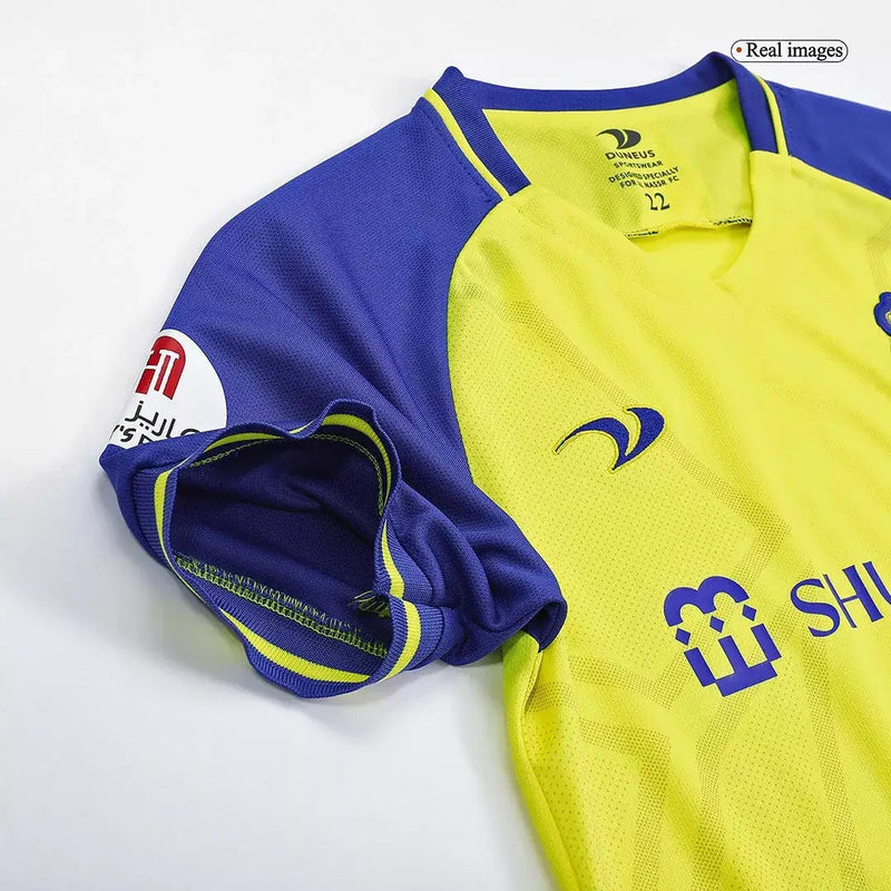 Kit Infantil Al Nassr Amarelo e azul Cristiano Ronaldo I 2022