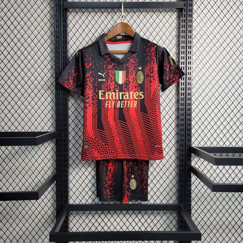 Kit Infantil AC Milan IIII 22/23 Puma - Vermelha e Preta