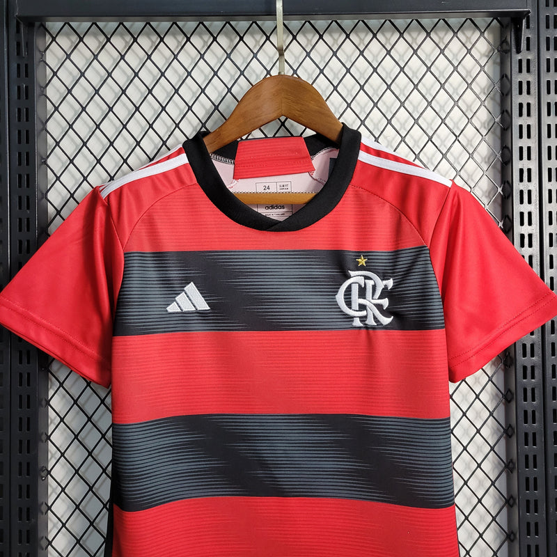 Kit Infantil Flamengo I 23/24 Adidas - Vermelho e Preto