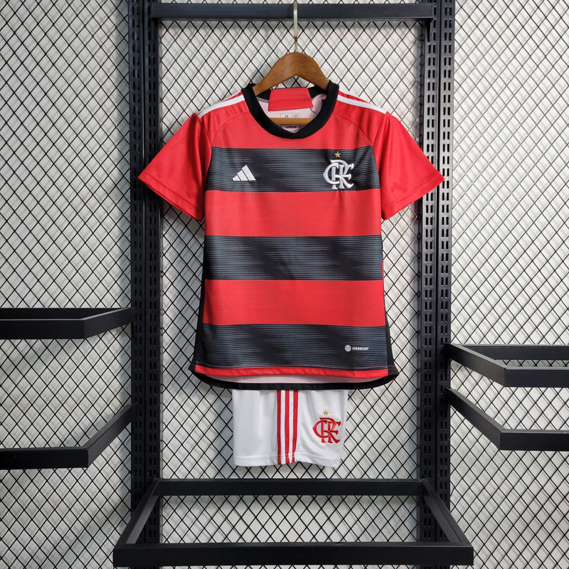 Kit Infantil Flamengo I 23/24 Adidas - Vermelho e Preto