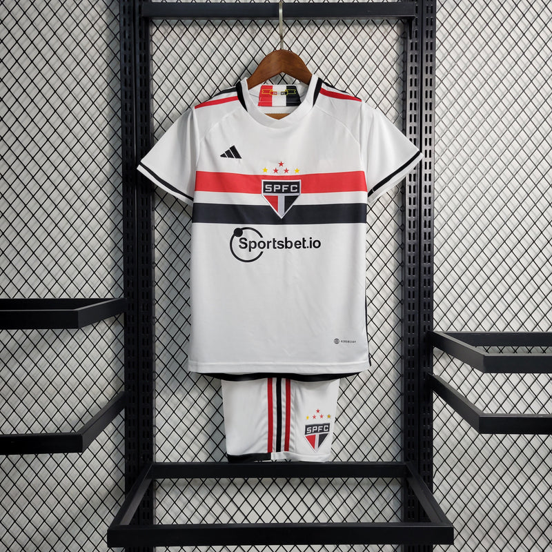 Kit Infantil São Paulo I 23/24 Conjunto Adidas - Branco, Vermelho e Preto