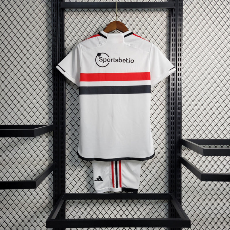 Kit Infantil São Paulo I 23/24 Conjunto Adidas - Branco, Vermelho e Preto