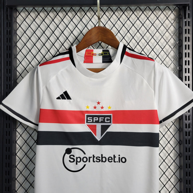 Kit Infantil São Paulo I 23/24 Conjunto Adidas - Branco, Vermelho e Preto